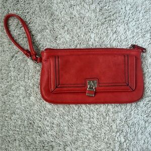 Nine West Red-orange Leather Clutch with wristlet.